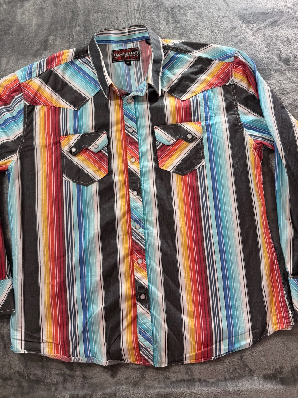 Rock $ Roll Cowboy Striped Pearl Snap-Down Shirt in Multicolor - Picture 2 of 15